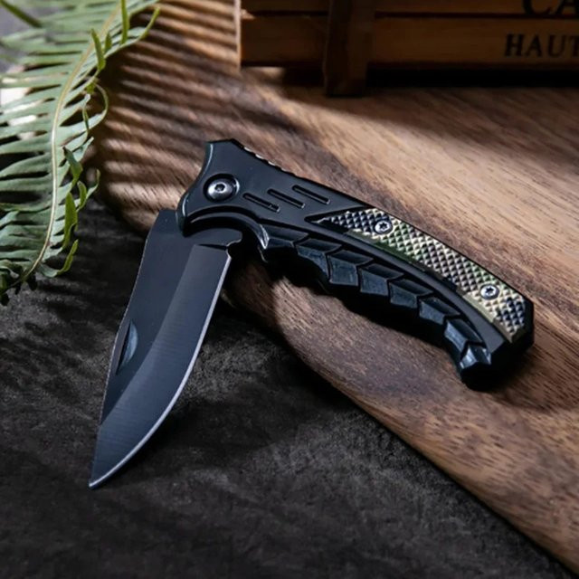 Schwarzes Klappmesser aus Edelstahl für Outdoor und Camping - Bild 1
