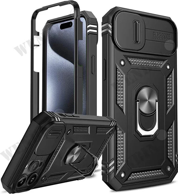 WENBIN Heavy Duty Schutzhülle für iPhone mit 360 Grad Kickstand und Kameraschutz in Schwarz, Pink oder Grün - Bild 1