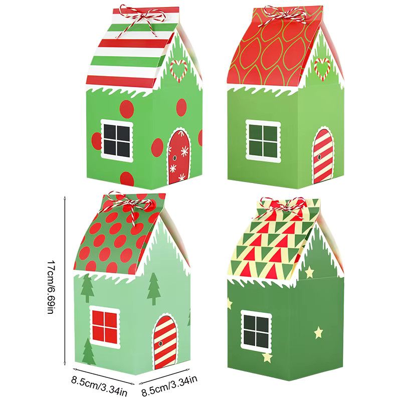 12er Set ZQNYCY Weihnachts Geschenkboxen in Hausform, Multicolor, ideal für Süßigkeiten und Cookies zur Weihnachtsdekoration - Bild 5