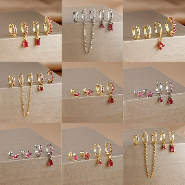 Creolen Set, 14K vergoldet, Edelstahl, Zirkonia, Damen - Bild 1