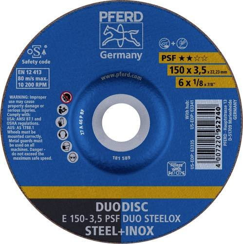 PFERD DUODISC PSF DUO STEELOX Trenn- und Schleifscheibe gekröpft für Stahl und Edelstahl, Durchmesser: 150 mm, Bohrungs-Ø: 22,23 mm, Dicke: 3,5 mm, Blau - Bild 1