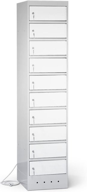 rotstahl Laptopschrank mit 10 Fächern aus Stahlblech, Farbe Weiß, B: 40 cm, H: 180 cm - Bild 1