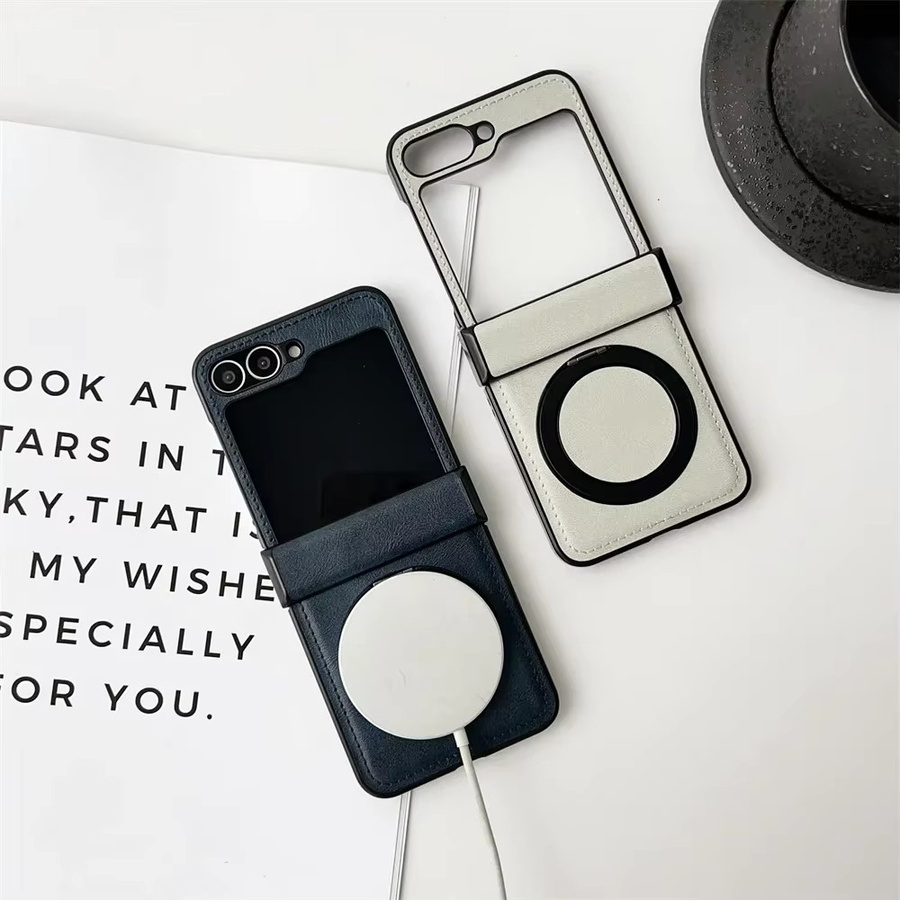 Magnetische Drehbare Handyhülle aus Leder für Samsung Galaxy Z Flip 8 7 FE 6 5 4 3 mit Scharnier-Schutz in Schwarz - Bild 2