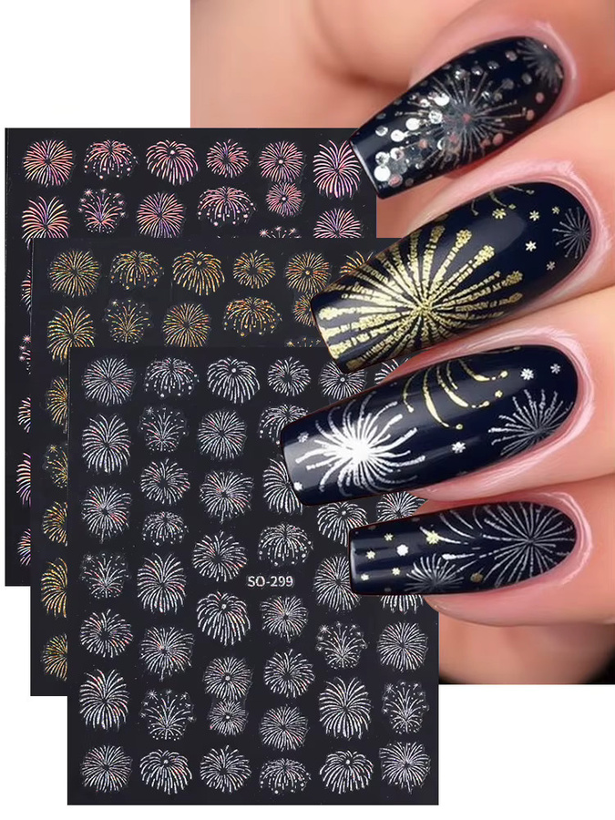 SWEET TREND Nagelaufkleber, Feuerwerk Design, Gold, Silber, 3 Stück - Bild 5
