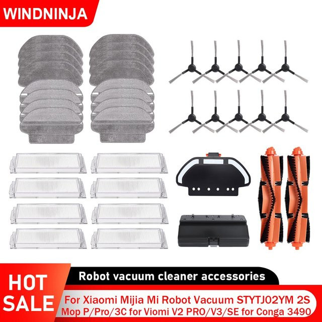 WINDNINJA Tankfilter-Bürstenmopp für Xiaomi Mijia Mi Robot Vacuum STYTJ02YM 2S/Mop P/Pro/3C, Viomi V2 PRO/V3/SE und Conga 3490 Vacuum - Bild 1