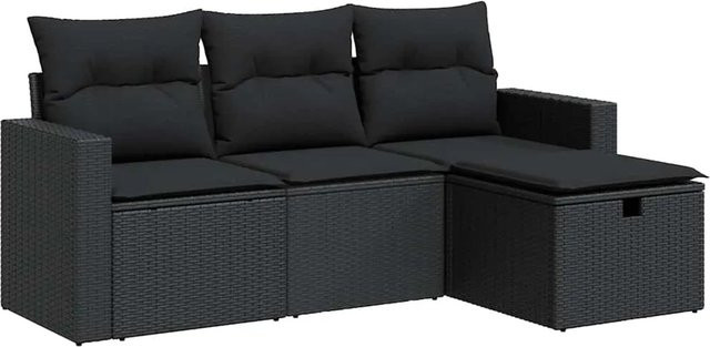 vidaXL 4-teilige Garten-Sofagarnitur aus Polyrattan in Schwarz mit UV-beständigen Kissen und pulverbeschichtetem Stahlgestell - Bild 1