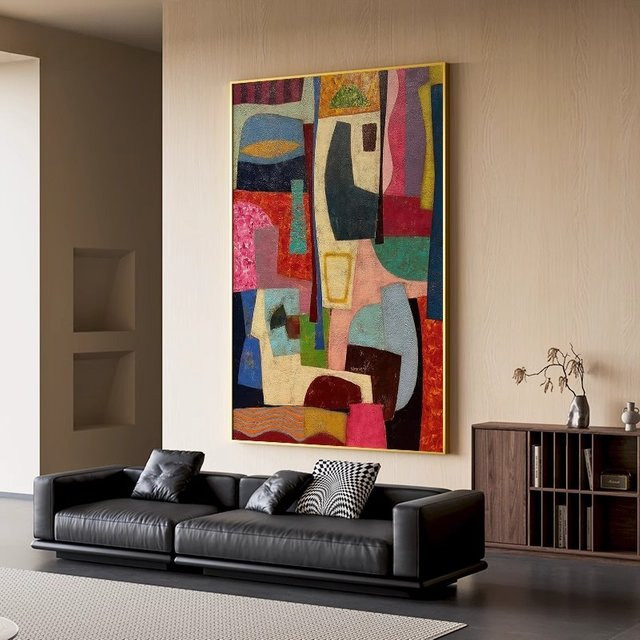 Potdemiel Abstrakte Leinwandmalerei in Mehrfarbig mit geometrischem Design für Wohnzimmer und Schlafzimmer - Bild 1