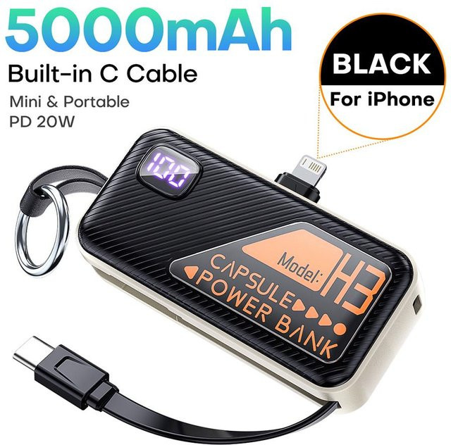 QOOVI Mini Powerbank 5000mAh mit PD 20W Schnellladefunktion und USB-C, tragbares Ladegerät für iPhone und Samsung, Schwarz - Bild 1