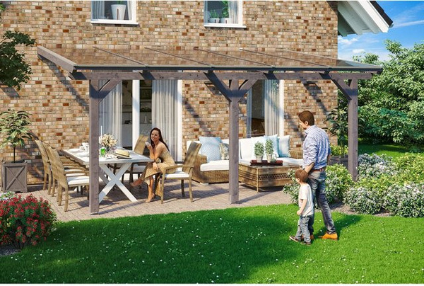 Skan Holz Terrassenüberdachung Andria aus Leimholz mit Polycarbonat-Dach in Schiefergrau B/T/H: 541 x 300 x 264 cm