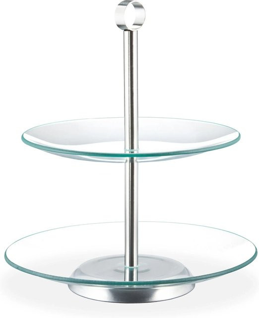 Relaxdays Etagere aus Glas und Edelstahl in Transparent und Silber, 2 Etagen, Breite: 28 cm, Tiefe: 24,5 cm - Bild 1