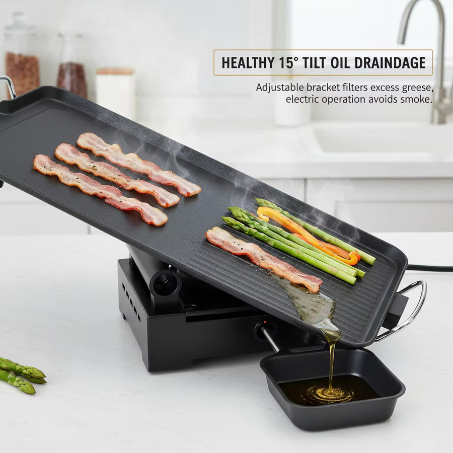 Bymaocar Elektrischer Tischgrill in Schwarz mit 1500W Leistung, B: 68 cm, T: 28 cm - Bild 3