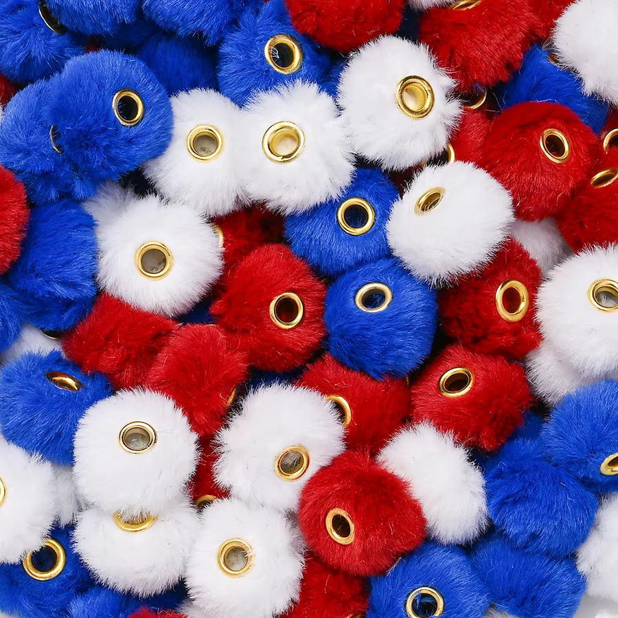 iYOE Pompom-Perlen, Kunstkaninchenfell, rot, blau, weiß, Unisex - Bild 5