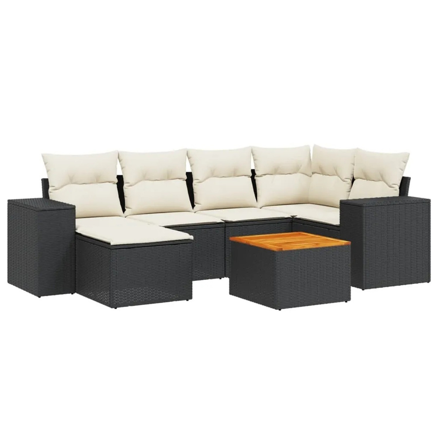 vidaXL 7-teilige Garten-Sofagarnitur aus Poly-Rattan mit Kissen in Schwarz - Bild 2