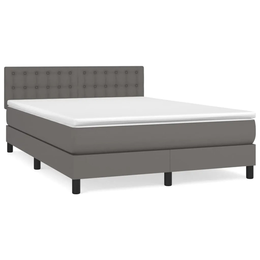 vidaXL Boxspringbett mit Matratze in Grau aus Kunstleder, Hybridbett mit Taschenfederkern, B/T/H: 144 x 140 x 200 cm - Bild 2