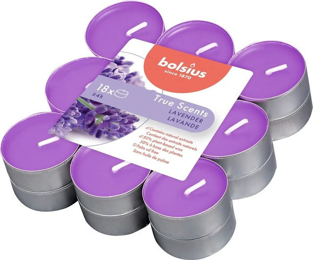 Bolsius True Scents Duftteelichter Lavendel aus pflanzlichem Wachs, 18er-Pack, Lila - Bild 1