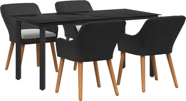 vidaXL 5-teiliges Garten Esstischset aus schwarzem Poly-Rattan - Bild 1