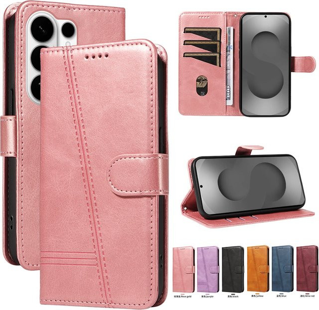 Magnetische Leder-Flip-Hülle mit Kartenfächern für Samsung Galaxy S26 S25 S24 S23 S22 S21 S20 S10 E Plus Ultra Edge Wallet Cover in Schwarz und Pink - Bild 1