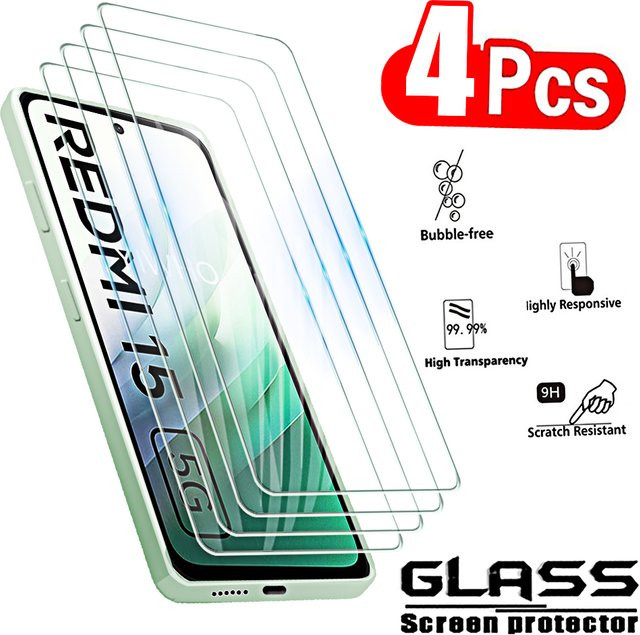 4 Stück Displayschutzfolien aus gehärtetem Glas für Xiaomi Redmi 15 5G und 4G, 6,9 Zoll, Transparent - Bild 1