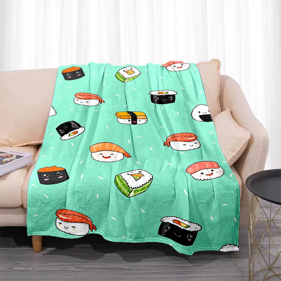 Gemütliche Flanell-Überwurfdecke mit Cartoon-Sushi-Print in Grün aus Polyester - Bild 2