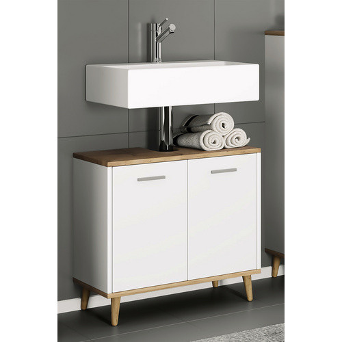 VCM Waschbeckenunterschrank Landos Badschrank mit zwei Drehtüren, Beige/Eiche, B/T/H: 60 x 28 x 56 cm - Bild 2