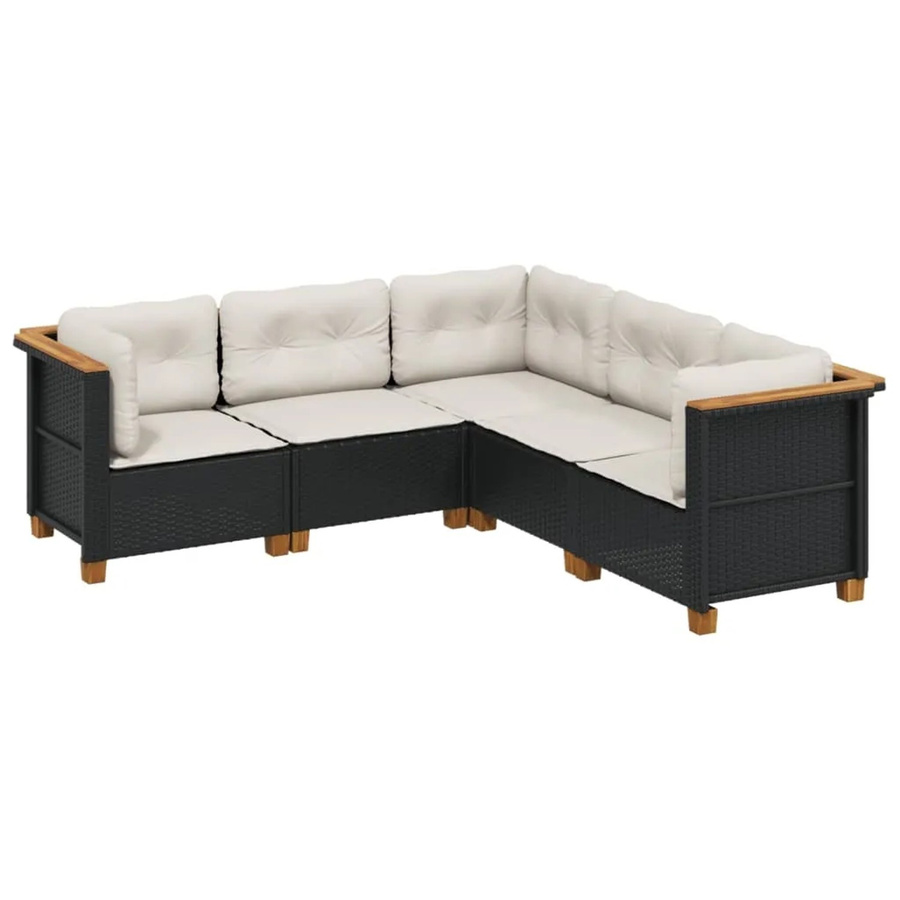 vidaXL 5-tlg. Garten-Sofagarnitur aus PE-Rattan in Schwarz mit Kissen und L-Form - Bild 2