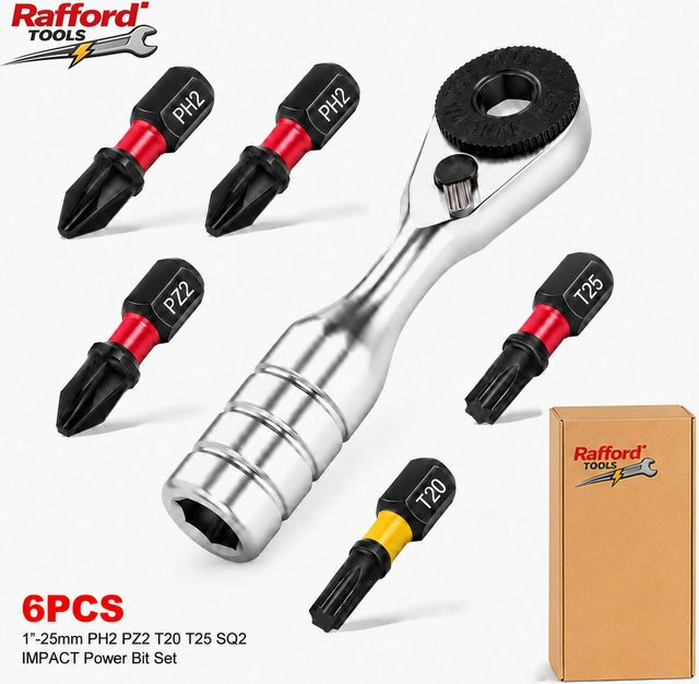 Rafford 6-teiliges Mini-Ratschenschlüssel-Set mit ULTRA TORQUE Schraubendreher-Bits in Silber - Bild 1
