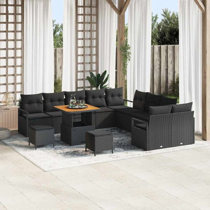 Vidaxl Garten-Sofa-Set aus Poly-Rattan mit 13 Kissen in Schwarz - Bild 1