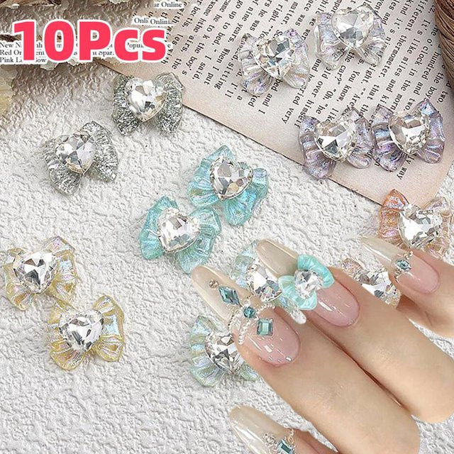 HotPress Nagel Charms, 3D Herz Diamant Bowknot, 10 Stück, Transparent - Bild 1