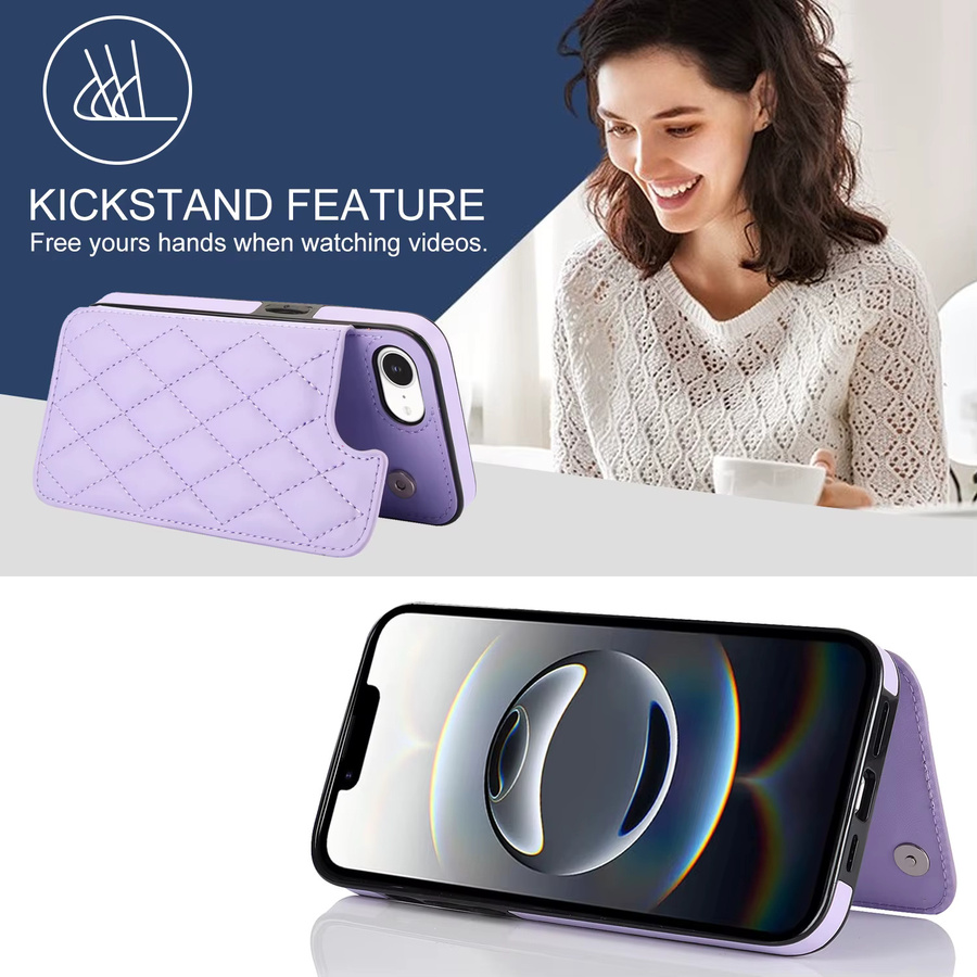 Leder-Brieftaschen-Hülle für iPhone 17e mit Doppelknopf, Kartenfach, RFID-Blockierung und Magnet-Flip in Gold oder Purple - Bild 3