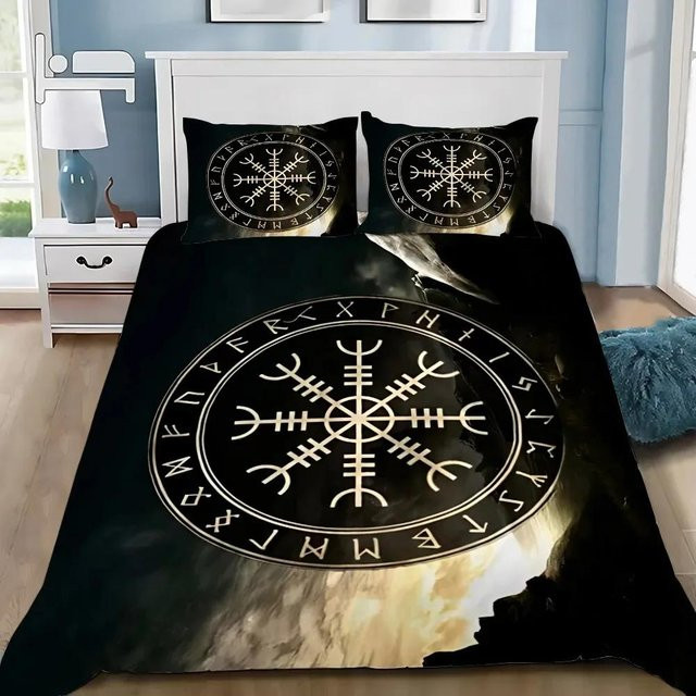 Bettwäsche Set Monika Chen mit Wikinger Wolf und keltischem Symbol in Schwarz, B/H: 135 x 200 cm - Bild 1