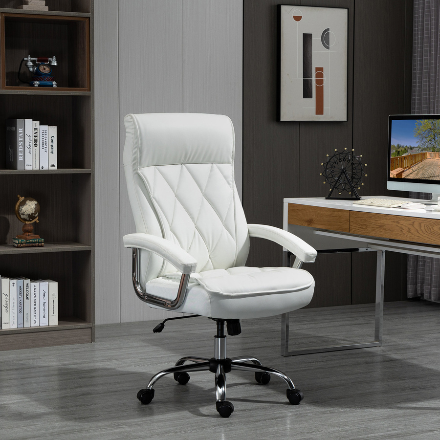Vinsetto Ergonomischer Bürostuhl aus Kunstleder in Weiß mit Kopfstütze und Wippenfunktion - Bild 2