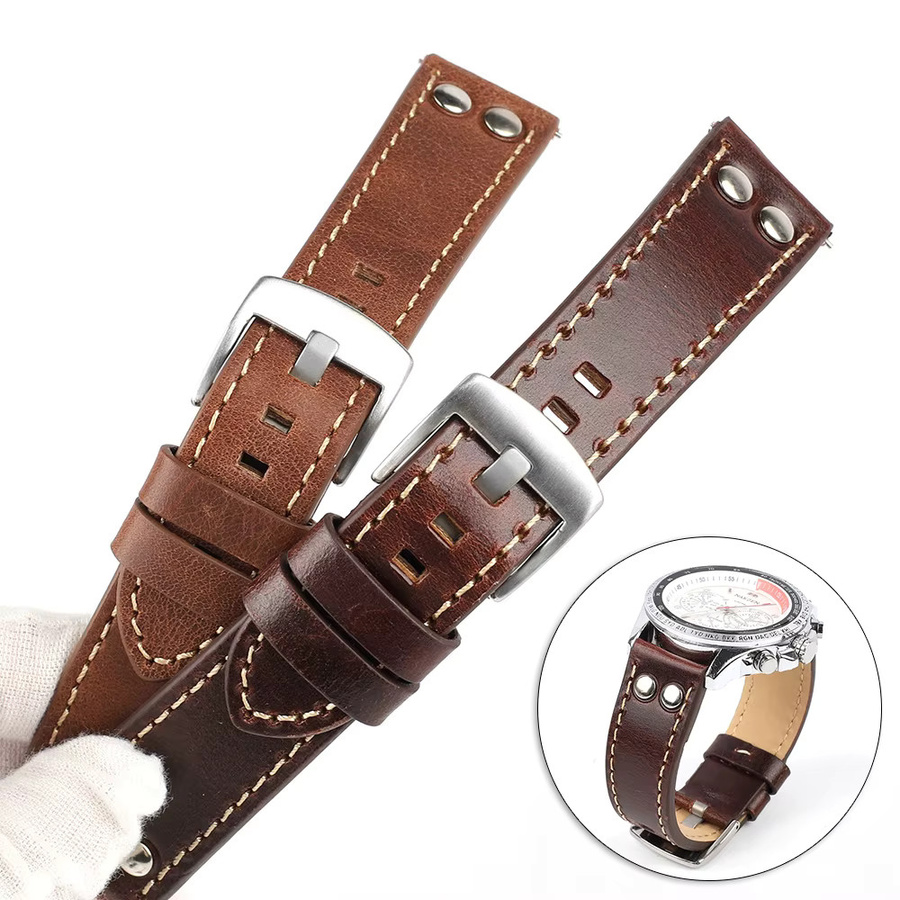onthelevel Uhrenarmband Echtleder, Nieten, Silber, Herren, 20mm 22mm - Bild 3