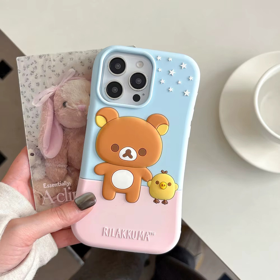 Potdemiel Rilakkuma Bär Handyhülle aus weichem Silikon für iPhone 11 bis iPhone 17 Pro Max mit 3D-Stereoskop-Design und Stoßfestigkeit - Bild 2