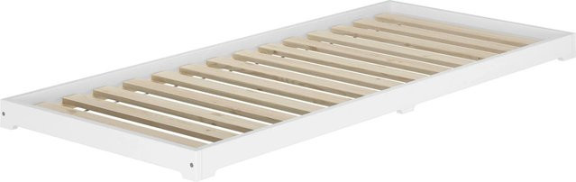 Erst-Holz Niedrigflurbett Futon aus Kiefer Massivholz in Weiß inklusive Rollrost, B/T/H: 80 x 200 x 85 cm - Bild 1