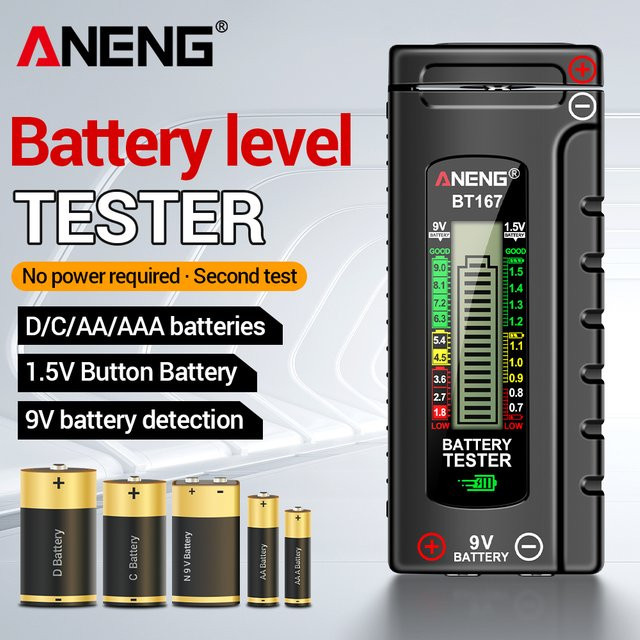 ANENG BT167 Multifunktionaler Batterietester in Schwarz zur präzisen Messung des Batteriestands - Bild 1