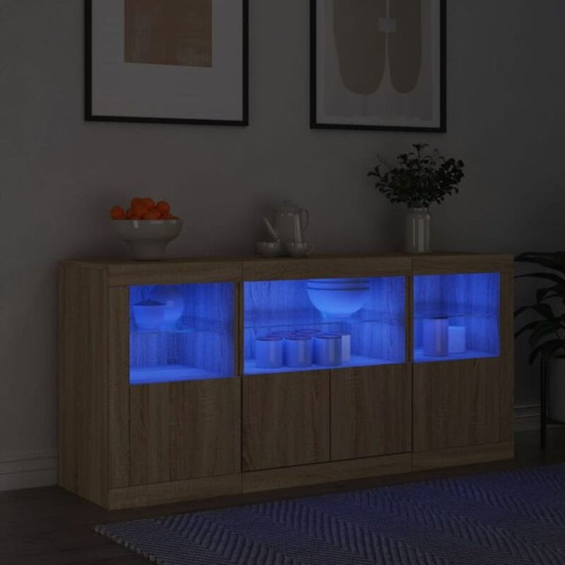 Modernes Sideboard mit LED-Leuchten von Vidaxl in Sonoma-Eiche Natur, B/T/H: 142,5 x 37 x 67 cm - Bild 1