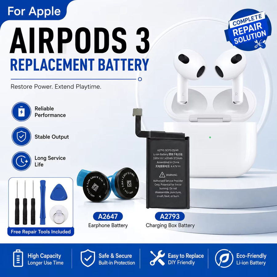 Apple Ersatzakku für AirPods 3 (A2647, A2564, A2565, A2793) Li-Ionen-Akku inklusive Reparaturwerkzeug-Set - Bild 2