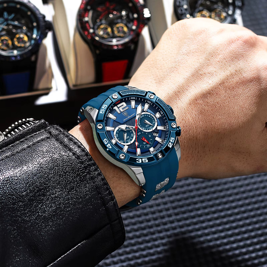 POEDAGAR Armbanduhr Chronograph, Quarz, Edelstahl, Blau, Herren - Bild 6