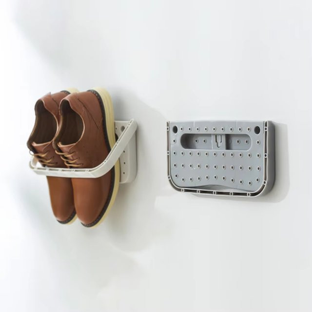 Untior Schuhregal aus Kunststoff zur Wandmontage ohne Bohren in Grau - Bild 1