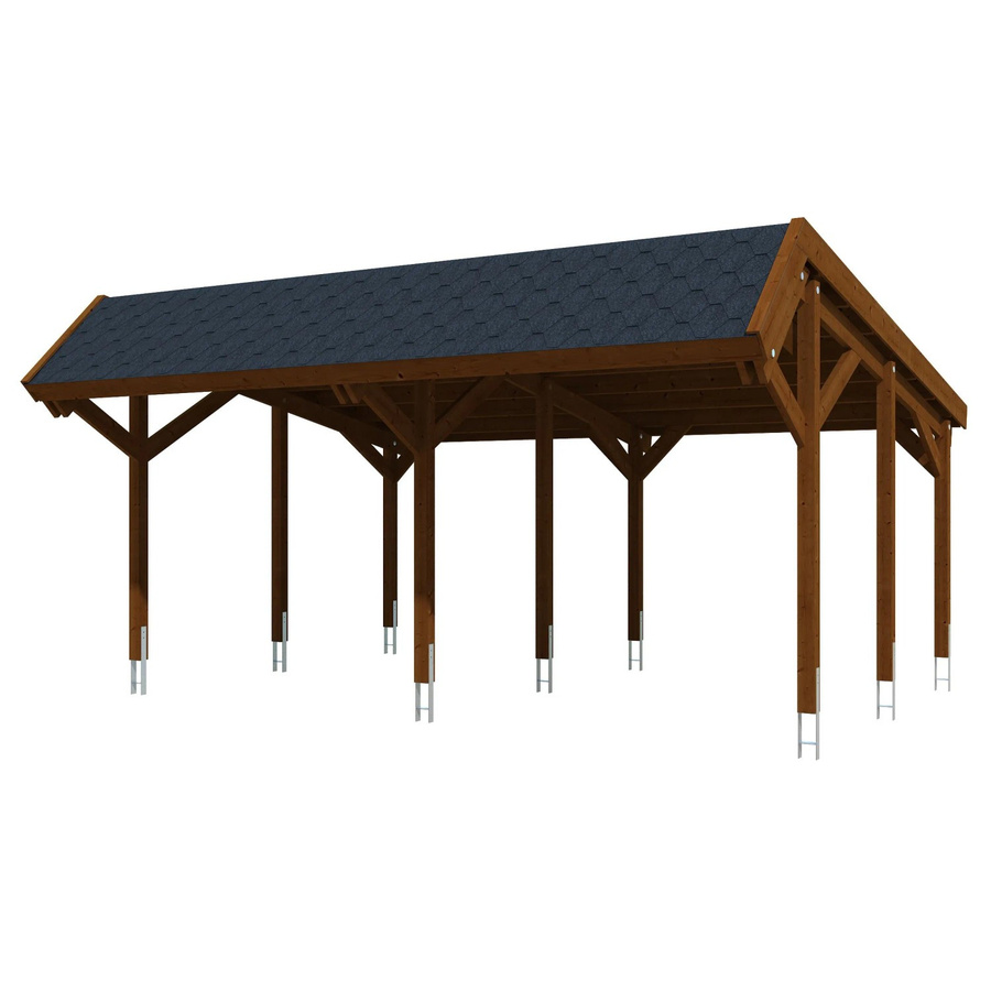 Skan Holz Carport Harz aus Nadelholz in Nussbaum mit schwarzen Dachschindeln B: 624 cm, T: 560 cm - Bild 2