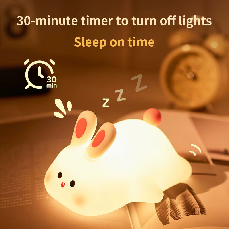 ATcomm LED Kaninchen Nachtlampe aus Silikon in Weiß mit USB-Aufladung und Timer für Kinder - Bild 5