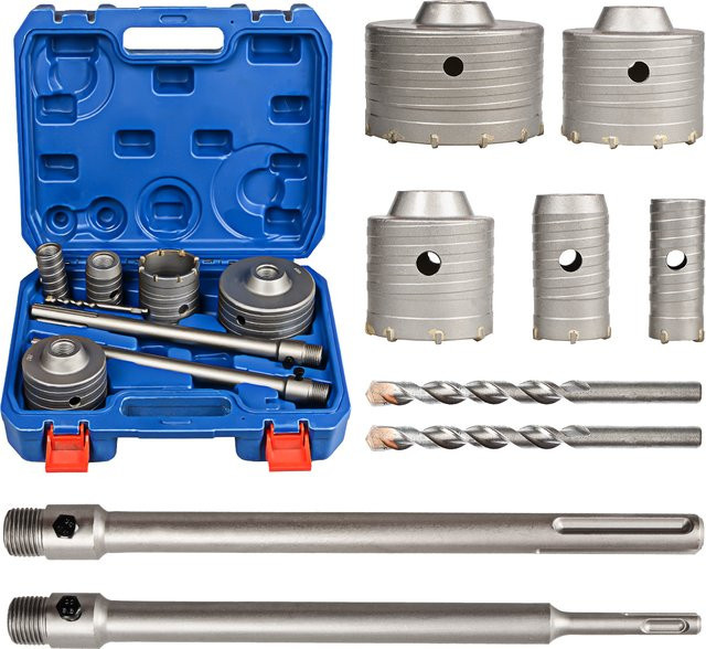 YOSIGHT 9-teiliges Mauerwerk-Beton-Lochsägen-Set mit Wolframkarbid und SDS Plus sowie SDS Max Bitschaft, Durchmesser: 30 mm, 40 mm, 65 mm, 80 mm, 100 mm, Länge: 300 mm - Bild 1