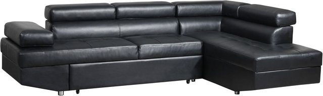 HappyHome Ecksofa mit Bettfunktion in Schwarz aus PU-Kunstleder und Eukalyptusholz, L-Form, B: 260 cm, T: 170 cm, H: 75 cm - Bild 1