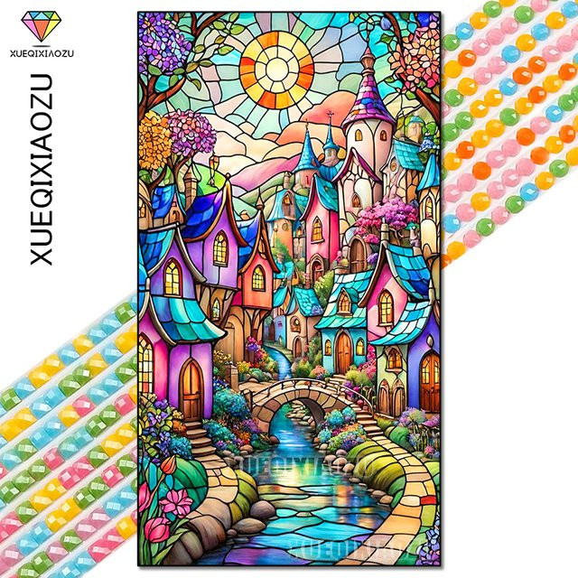 QIZITENG DIY Diamant-Malerei Set mit Segelboot und Blumen in Multicolor, B/H/T: 50,0 x 40,0 x 30,0 cm - Bild 1