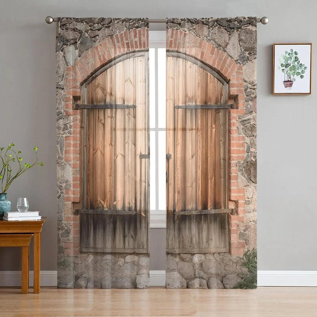 Yiran Furniture Transparente Tüllvorhänge in Natur mit Ösen, Breite: 135 cm, Höhe: 115 cm - Bild 1