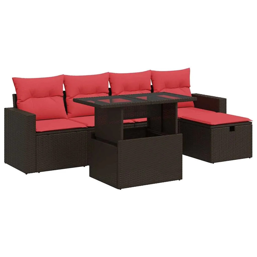 vidaXL 6-teilige Garten-Sofagarnitur in L-Form mit Kissen und Couchtisch, Braun, Poly-Rattan mit Metallgestell - Bild 2