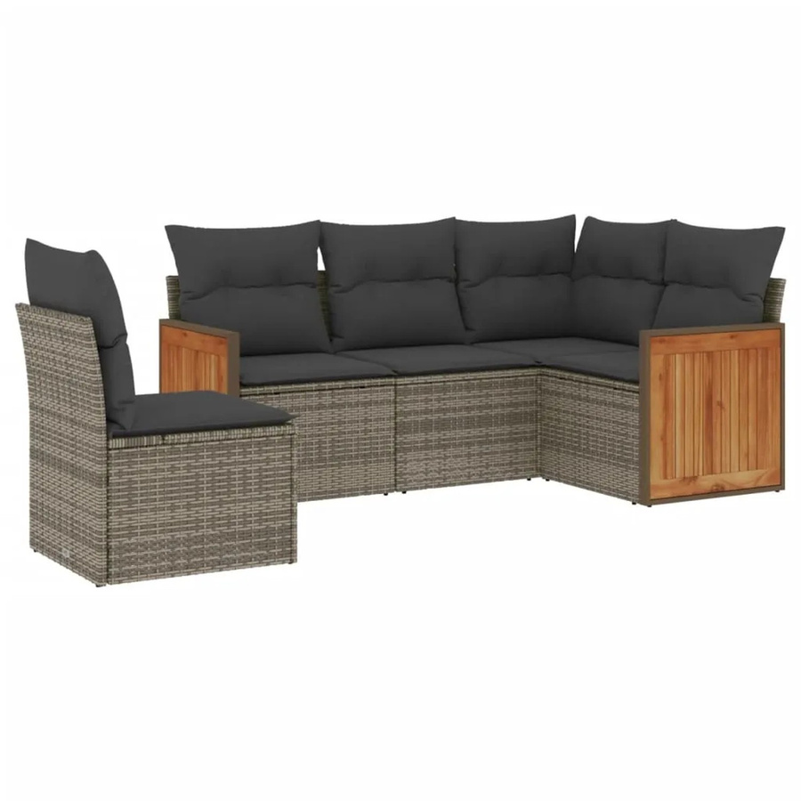 vidaXL 5-tlg Garten-Sofagarnitur L-Form aus Polyrattan in Grau mit Kissen und Stauraum - Bild 2