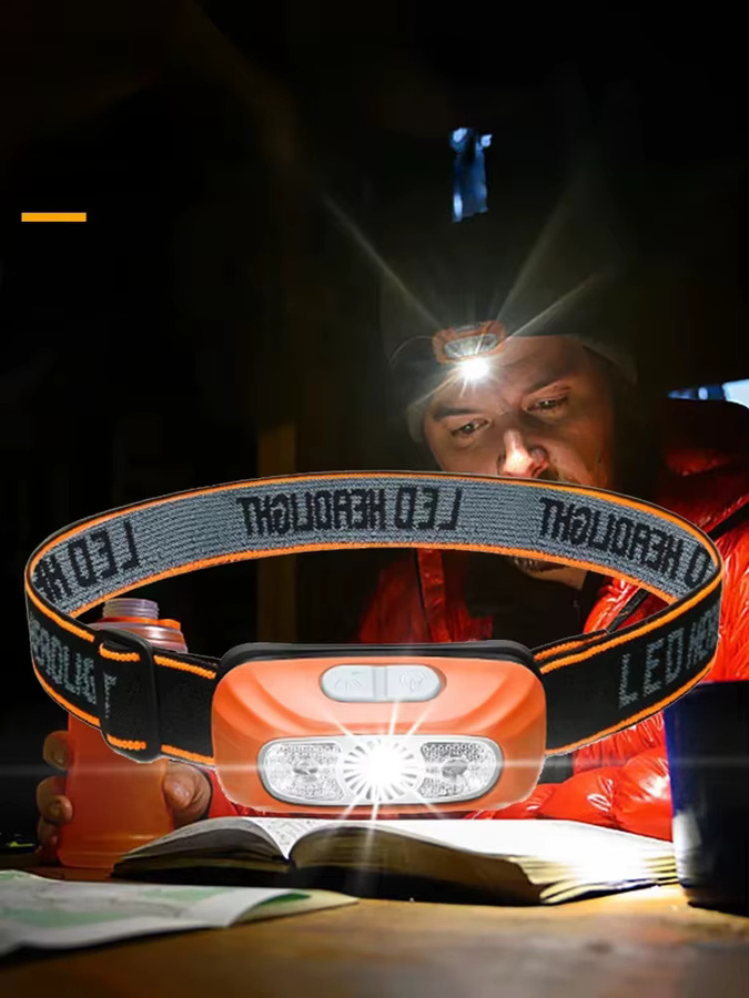 XIWANGFIRE LED-Stirnlampe mit USB-Ladefunktion, wiederaufladbare Sensor-Kopflampe in Schwarz für Outdoor, Camping und Notfälle - Bild 6