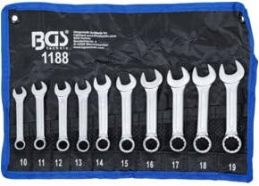 BGS Maul-Ringschlüssel-Satz extra kurz, 10-teilig, Farbe Silber, SW 10 - 19 mm - Bild 1