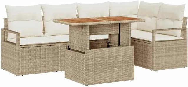 vidaXL 6-teiliges Garten-Sofa-Set aus Poly-Rattan in Beige mit L-Form, Polsterkissen und integriertem Stauraum für Terrasse und Garten - Bild 1